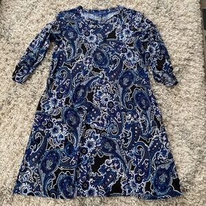 APT 9 Blue Paisley Print 3/4 Sleeve Scoop Neck Dress Women's Size S